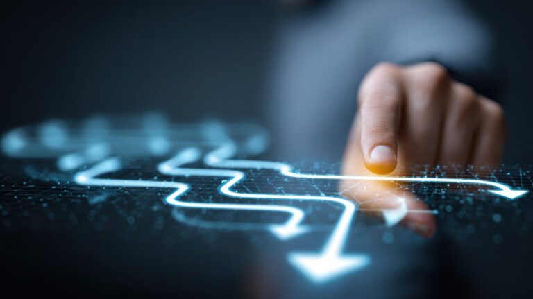 ルーティング経路を示すデジタルパスのイメージ（CCNA OSPF編）