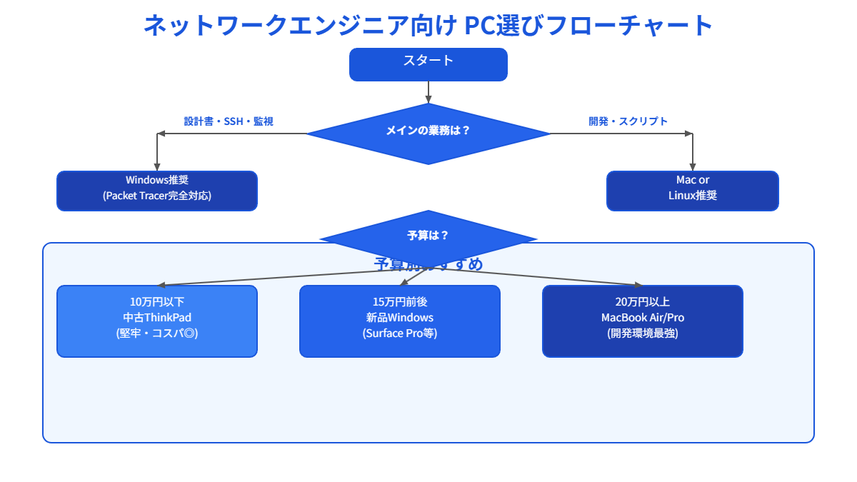 ネットワークエンジニア向けPC選びフローチャート