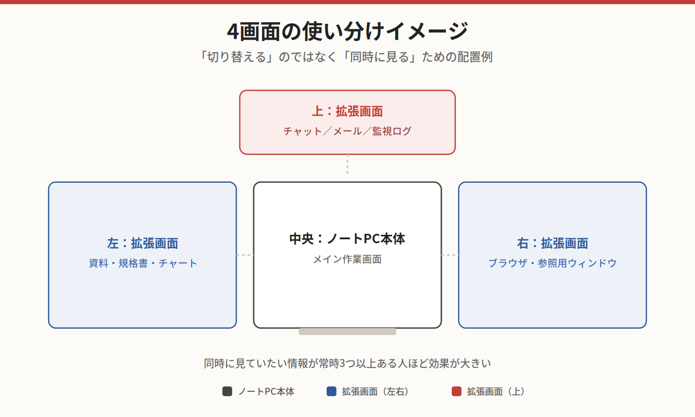 ROADOM X90Mの4画面の使い分けレイアウトの図解